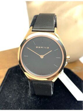 Bering Women's Watch 17031-166 Quartz Rose Gold Black Mesh Stainless Steel 31mm